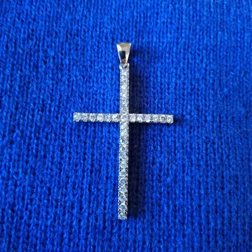 Silver cross 925 with white zircons like new