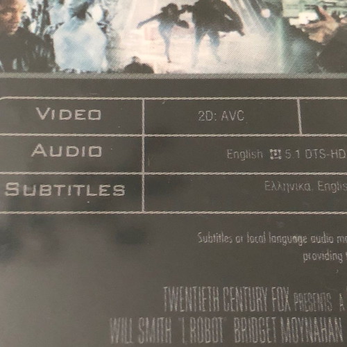 I, Robot Blu-Ray 3D used with Greek subtitles