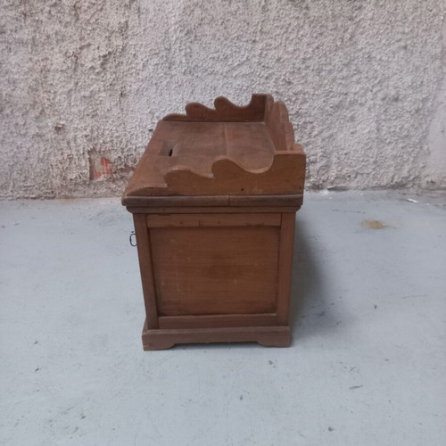 Greek carved wooden chest used, antique with decorative motifs and drawers