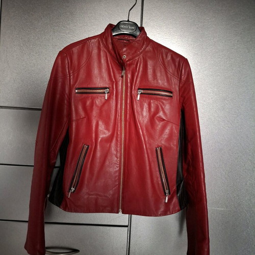 Leather women's biker jacket like new, black and red, size L