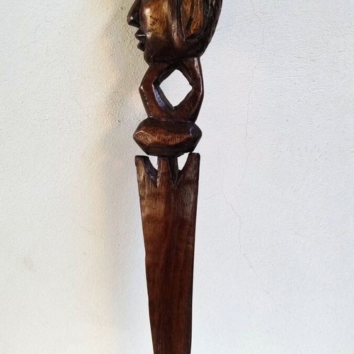 Vintage authentic African wooden ritual sword sculpture 47cm, handmade double-sided