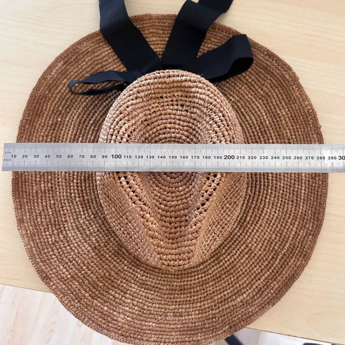 Camaïeu Raffia Sun Hat with Oversized Black Ribbon Bow New