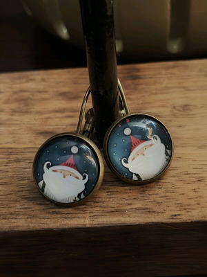 Santa Claus dangle earrings on bronze base new, multicolor