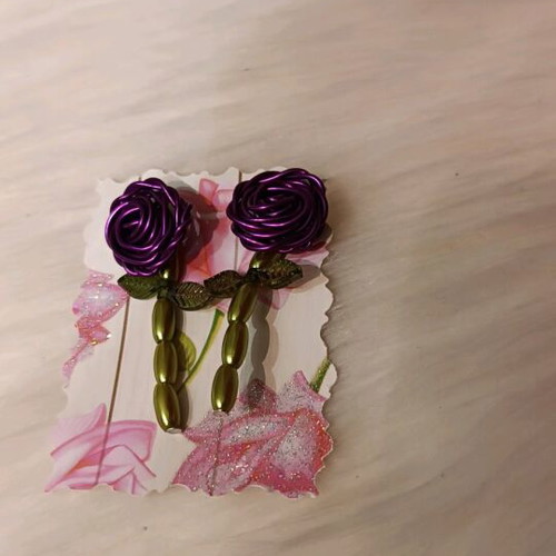 Purple Rose Earrings 2 in 1 with Removable Stem