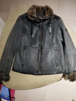 Armani Jeans jacket grey like new with fur and leather details