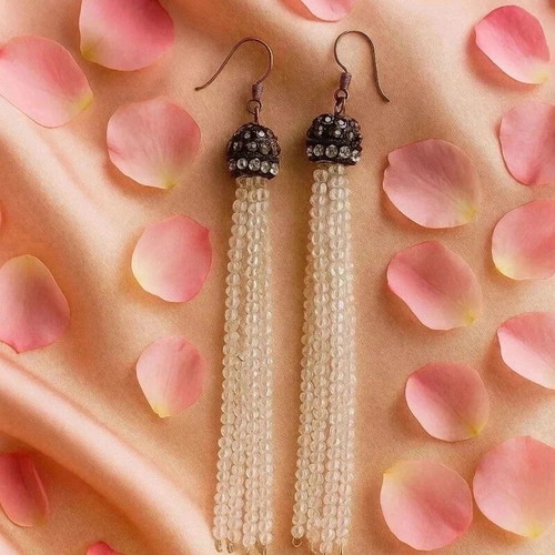 Handmade Beaded Tassel Earrings New Elegant Pearl Fringe Drop