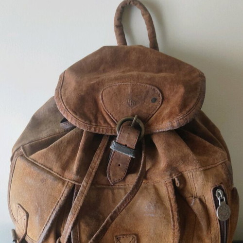 Handmade leather backpack used with adjustable straps