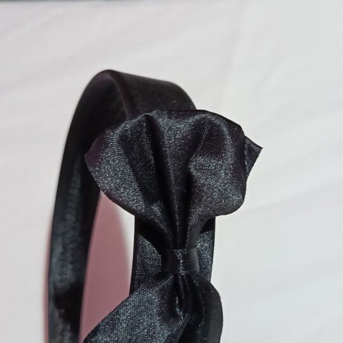 Set of 2 black satin hairbands with bow and shiny tiles, like new