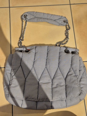Zara shoulder bag like new, quilted with chain, blue and white stripes