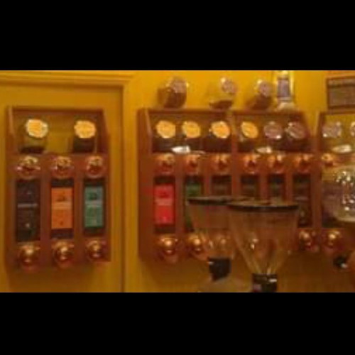 Coffee mill silos used with copper scoops