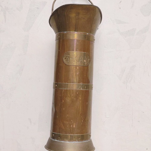 Antique copper and brass coal bucket used, 19th century Netherlands