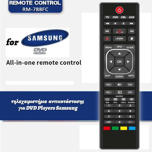 Τηλεχειριστήριο αντικατάστασης Samsung RM-788FC για DVD players