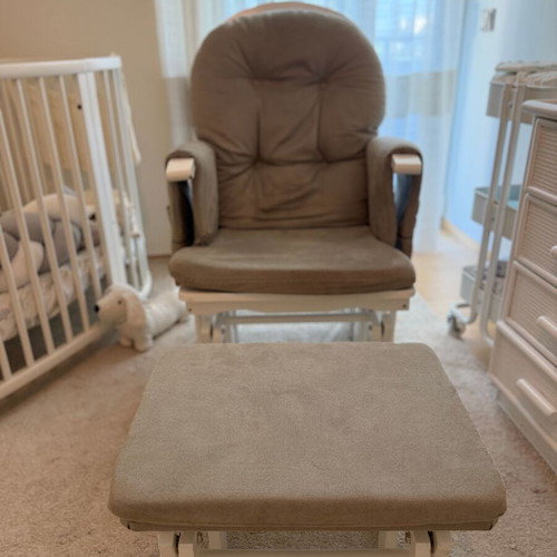 White-Grey Nursing Glider Chair with Stool