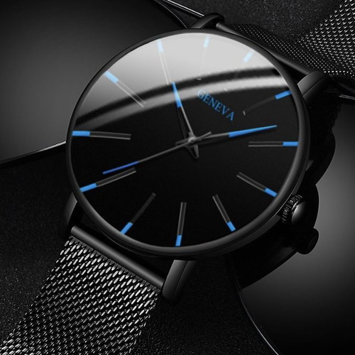 Men's watch new, stylish black metal strap