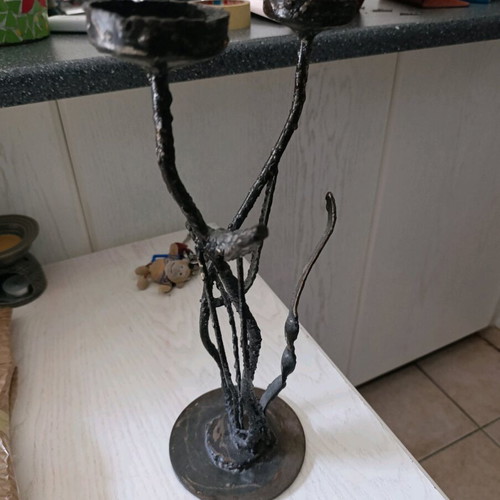 Handmade metal candlestick used