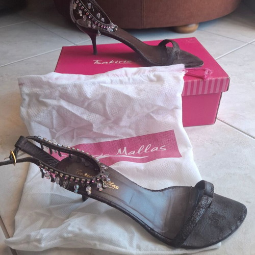 Tsakiris Mallas leather sandals size 39 new, dark brown with decorative stones