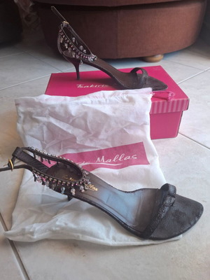 Tsakiris Mallas leather sandals size 39 new, dark brown with decorative stones