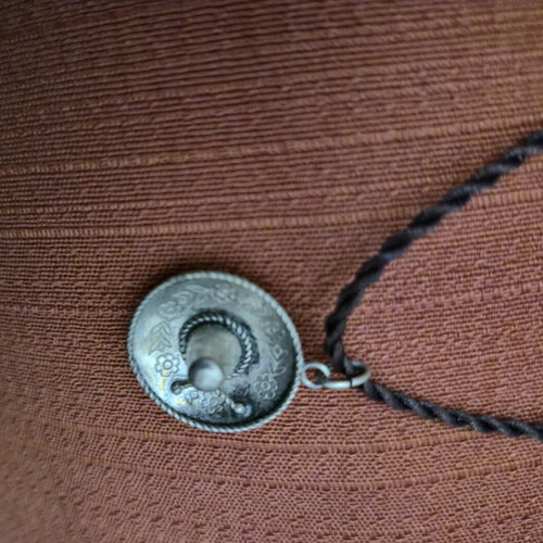 Silver 925 Sombrero pendant new with brown cord