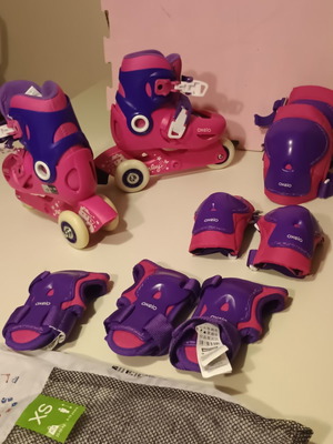 Oxelo Kids Roller Skates like new, sizes 26-28, ages 6-10 with protective set