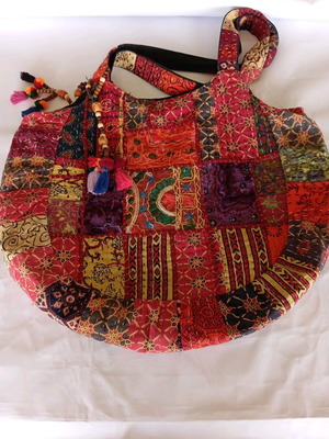 Patchwork cotton crossbody bag new, burgundy with patterns