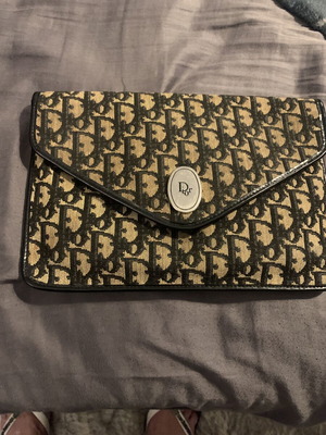 Dior clutch σαν καινούργιο, ύφασμα και δέρμα, μαύρο και μπεζ