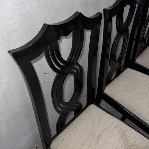 Chinese dining set used with six chairs, black lacquer, 1970s