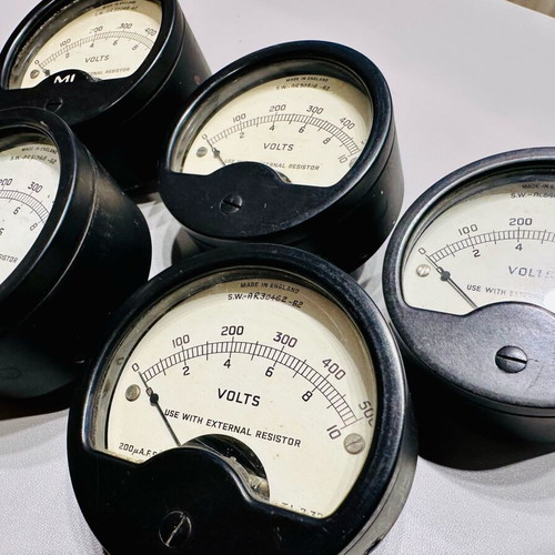 Vintage analog measuring instruments VOLT Sangamo Weston LTD used, pack of 5