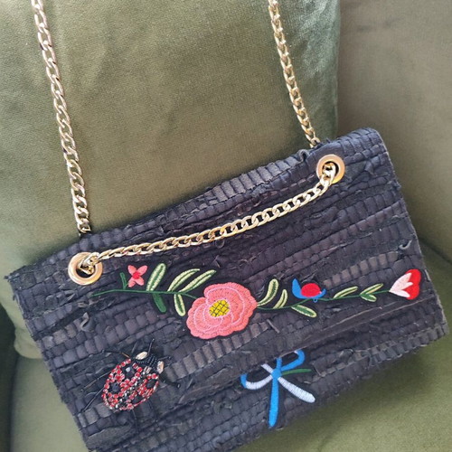 Exe crossbody bag new with embroidery, beads and gold chain