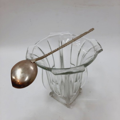 French vintage crystal ice bucket with spoon, like new