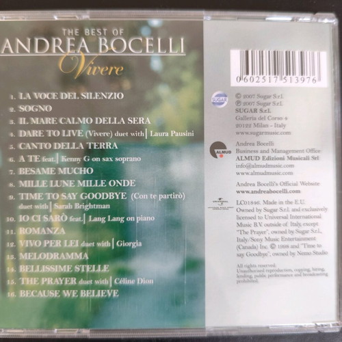 Andrea Bocelli The Best Of Andrea Bocelli Vivere CD used, classical