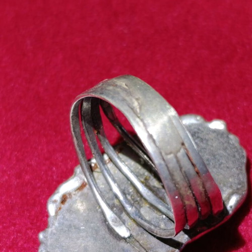 Silver ring with oval blue goldstone stone used