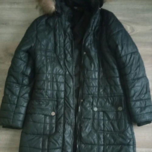 Women's long black jacket with hood used size L