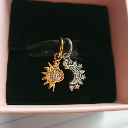 Pandora Moon Sun Duo Set new, 925 silver with 14K gold plating