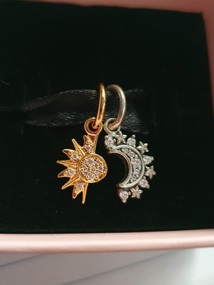 Pandora Moon Sun Duo Set new, 925 silver with 14K gold plating