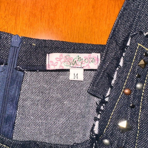 Sam013 girls' denim plaid dress like new, for 14 years old