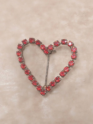 Vintage red heart pin with glass stones used