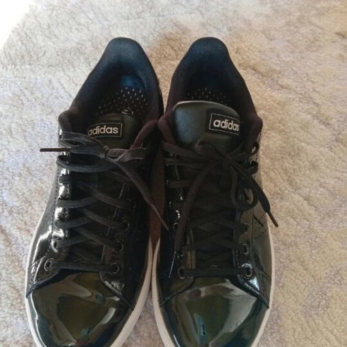 Adidas sneakers, black patent leather, size 38.5