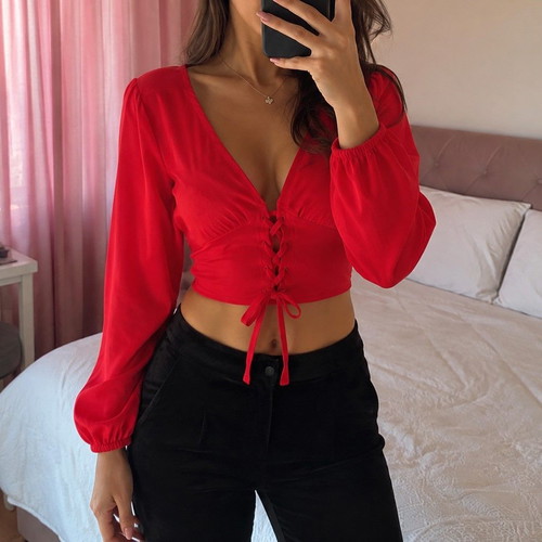 Pink Woman satin red blouse