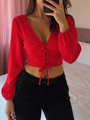 Pink Woman satin red blouse