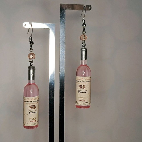 Handmade earrings wine bottle with crystals new