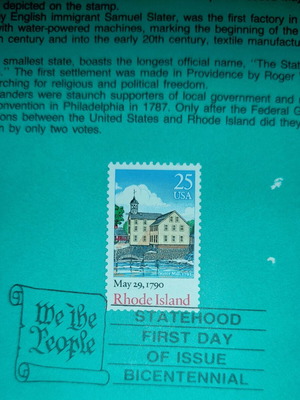 Γραμματόσημο Rhode Island Statehood Commemorative ασφράγιστο, 1990 25 cent