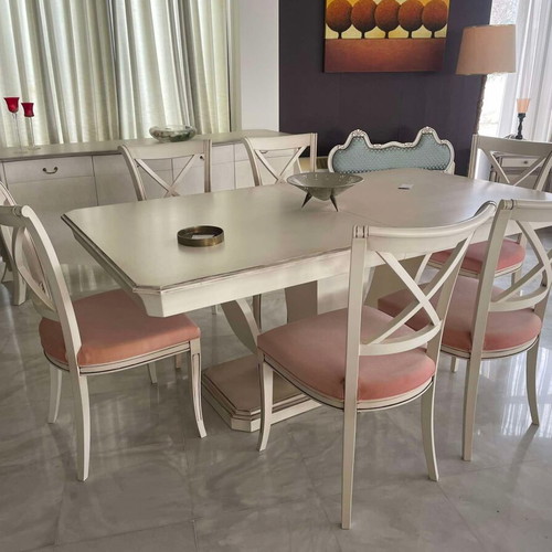 Dining set beech wood table 190x100cm with 45cm extension and 6 chairs new