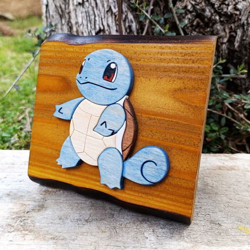 Handmade wooden Squirtle decorative plaque, Pokemon, 15x15 cm