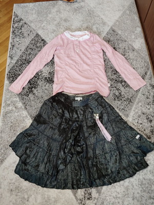 Pom Pom skirt and blouse like new, black and pink