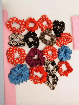 Handmade hair scrunchies set of 30, various sizes and colors