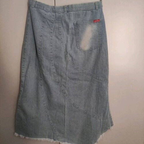 Madlen denim asymmetric skirt like new with white fringes and pocket