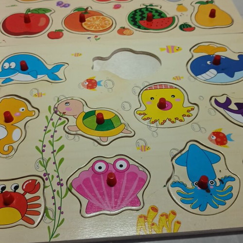 Learning Animals wooden educative toy used, set of 2 with missing piece