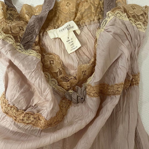 Feather Bone Silk Slip Dress Medium used, dusty rose with lace