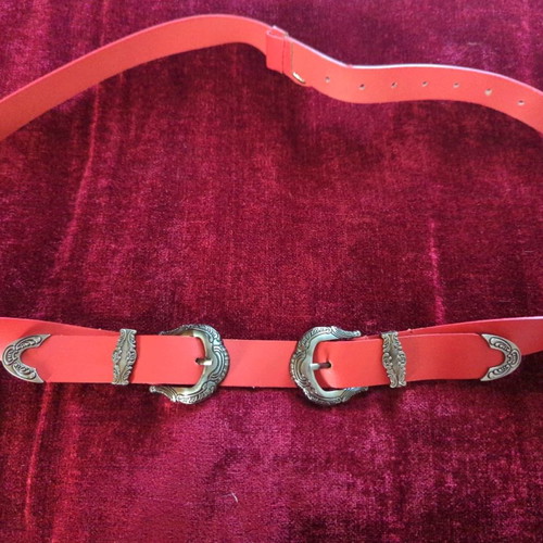 Women's red leather country style belt xl new