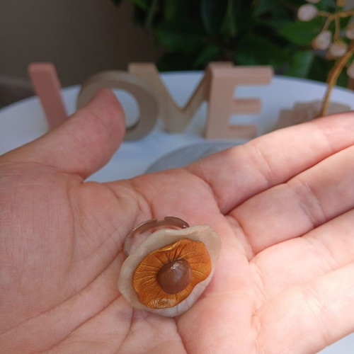 Handmade polymer clay ring, brown and gold